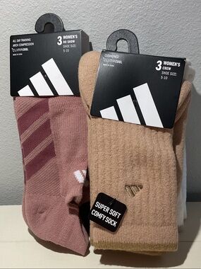 adidas Women's 3-Pack Cushioned Socks - Pink & Tan